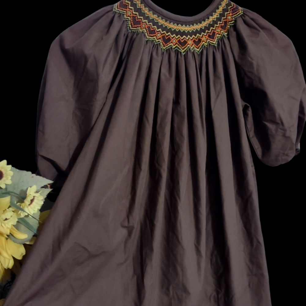 🌹 5 for $25 Fall Style bishop dress hand smocked embroidered harvest,  3T girl